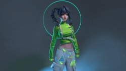 3D女孩 辫子 绿色 荧光4